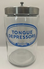 Grafco Medical Apothecary Glass Jar Stainless Lid Blue Letters Tongue Depressors