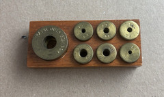 ANTIQUE RARE SOLID BRASS SCREW IN Pharma COUNTERWEIGHTS PAT. JULY 6TH, 1897