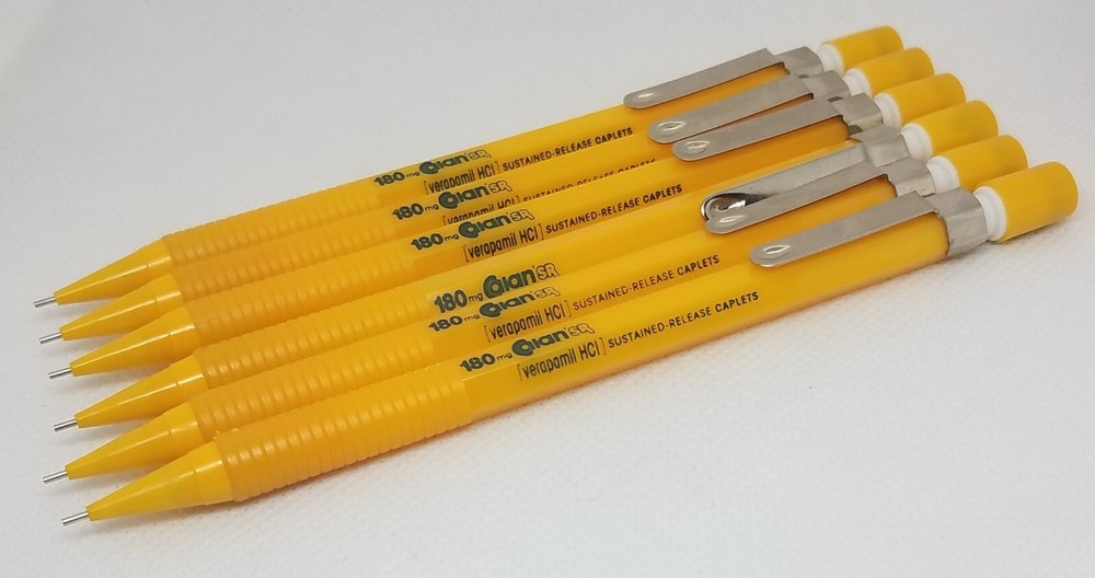 (6) 0.5mm Mechanical Pencil Lot 180mg Calan SR Verapamil HCI Pharma Drug Rep