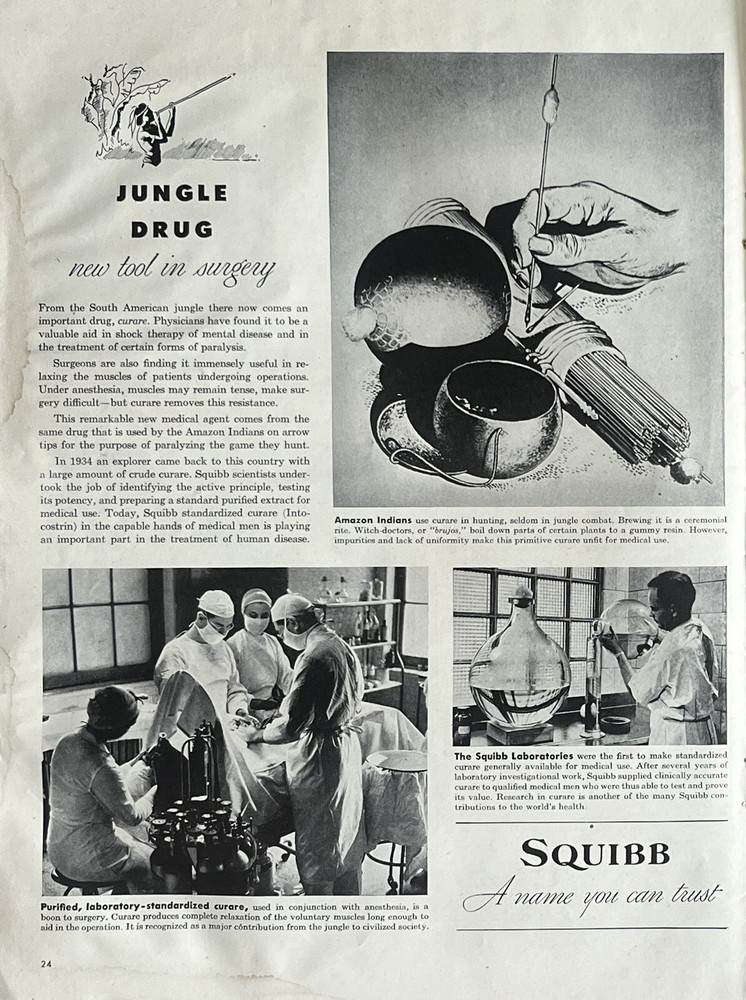 Vtg Print Ad 1944 Squibb Pharmaceutical Jungle Retro Doctor Office Home Wall WW2