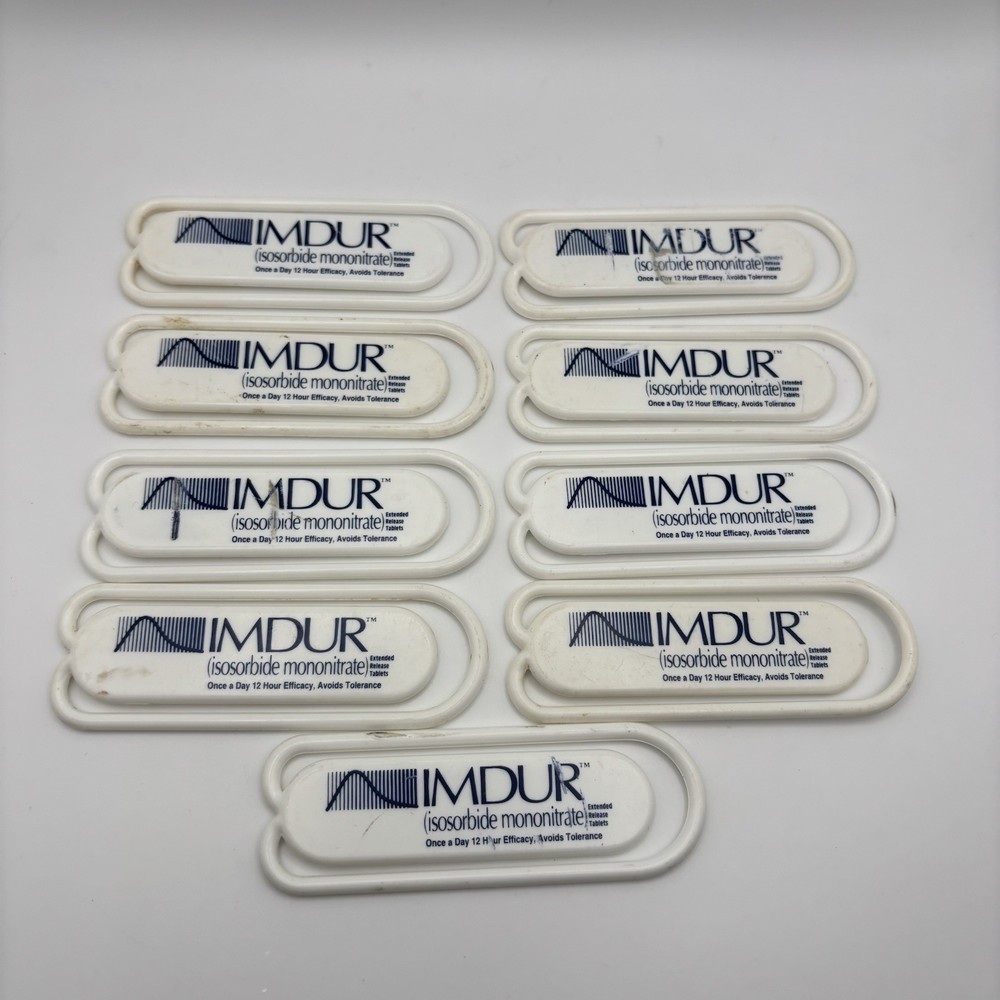 IMDUR Drug Rep Paperclip Promo White Plastic Lot of 9x – 3” Long