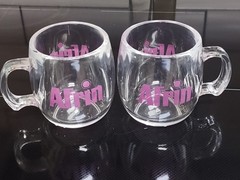 Afrin Coffee Mug Cup Pharmaceutical Drug Rep Promo Clear Acrylic set of 2