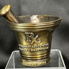 Vintage 1976 Bicentennial Celebration Brass Mortar & Pestle Rx Pharmacy