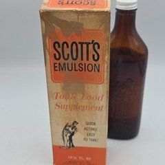 Vintage 1950’s SCOTT’S EMULSION BOTTLE w/ Contents Harold Ritchie, CLIFTON NJ