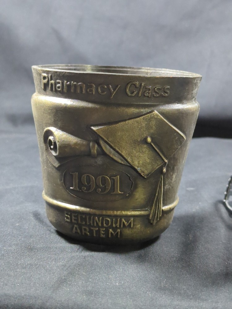 Vintage 1991 Schering Plough metal Mortar Pharmacy Rx Pharmacist Secundum Artem