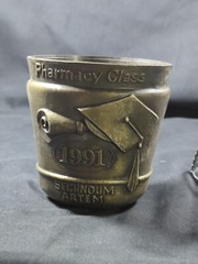 Vintage 1991 Schering Plough metal Mortar Pharmacy Rx Pharmacist Secundum Artem