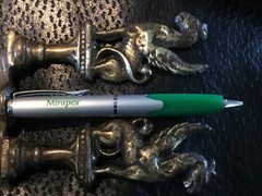 Mirapex Heavy Metal Drug Rep Pharmaceutical Silver Green Twist Pen New