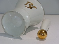Vintage Pharmacy Display Ivory & Gold Trimmed RX Mortar & Pestle