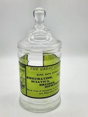 Vintage Glass Apothecary Jar With Lid Army Navy Liniment Medicine Remedy 1970’s