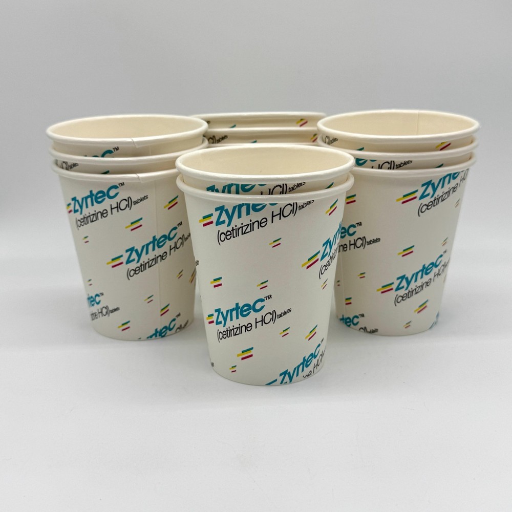 Vintage Zyrtec Pfizer 90s Promo Paper Cups x11 Pharmaceutical Deadstock
