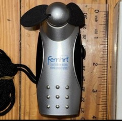 Femhrt Portable Mini Handheld Battery Fan, Silver/Black, 2-Blade Push Button