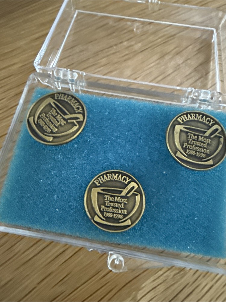 Pharmacy Most Trusted Profession 1988-1998 Metal Cuff Links + Lapel Pin. Gift.