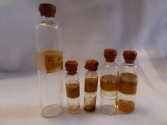 Five Pharmaceutical/Syringe Vials Var. Sizes 1940’s Instruction Letter by Doctor