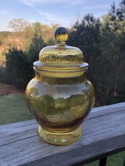 Vintage Apothecary Jar Amber Yellow Urn Ginger Glass Canister 8,5”