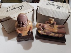 2 Pottery Mayan Figure Schering Pharmaceutical Figures Advertising 1960s w/Box