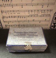 vintage, rectangular cardboard box from the Hastings Drug Company, Hastings,Neb