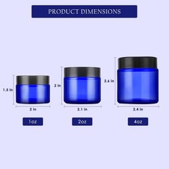 Lil Ray 1 oz Round Cobalt Blue Glass Jar with Inner Liners and Black Lid (24p…