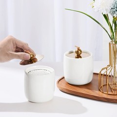 2 Pack Ceramic Qtip Holder Dispenser with Gold Lids, White Apothecary Jars Ba…