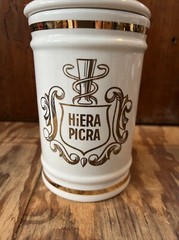 VINTAGE PHARMACY HIERA PICRA APOTHECARY CANISTER JAR WITH LID- OWENS, ILLINOIS