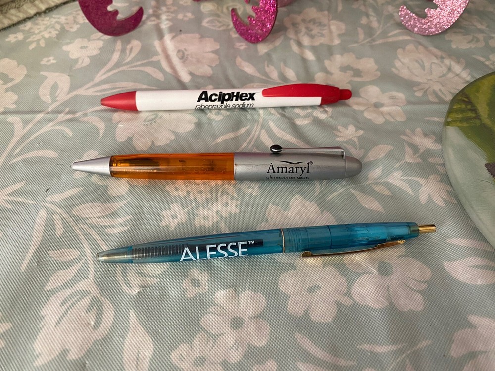 3 Drug Rep Pharmaceutical Pens, ink dry, aciphex needs replacement unit
