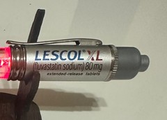 Vintage Lescol XL 80mg LIGHT-UP Drug Rep Pen, RED LED WORKS, Rare Pharma Swag
