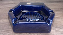 vintage Pfizer advertising ccolbalt blue ash tray Hexagonal sea shell design