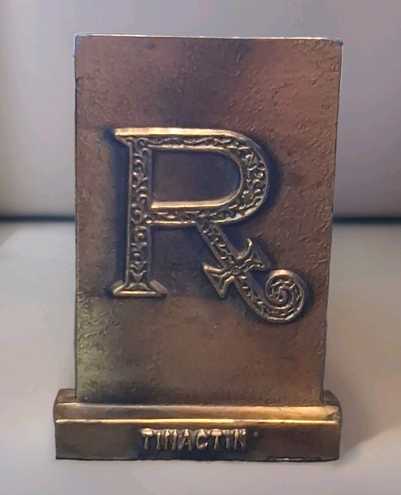 Pharmacy Brass 5 Inch Paperweight „SECUNDUM ARTEM“ Tinactin Advertising 1976
