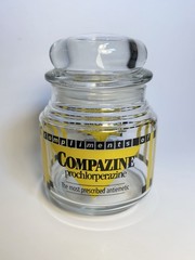 Compazine Vintage Drug Rep Pharmaceutical Advertising Glass Apothecary Jar w Lid