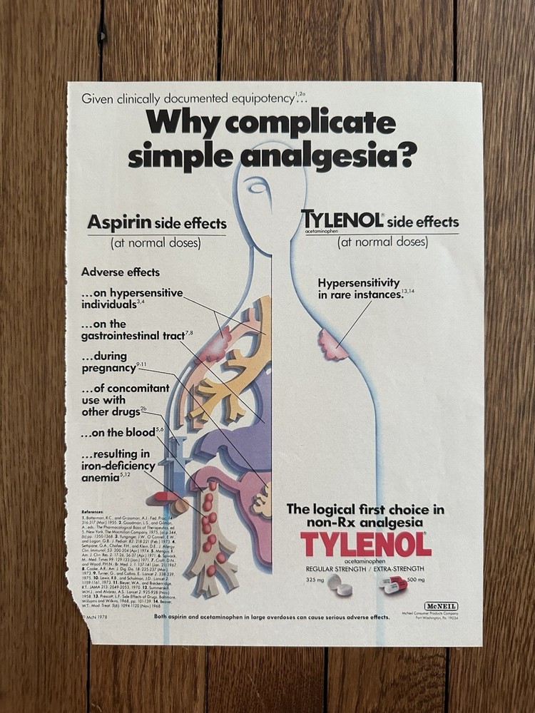Vintage 1978 Tylenol Pharmaceutical Magazine Advertisement – Single Page
