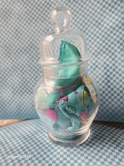Drugstore Apothecary Jar 7 in. w Lid Signed „July 10. P“ Medicine Glass