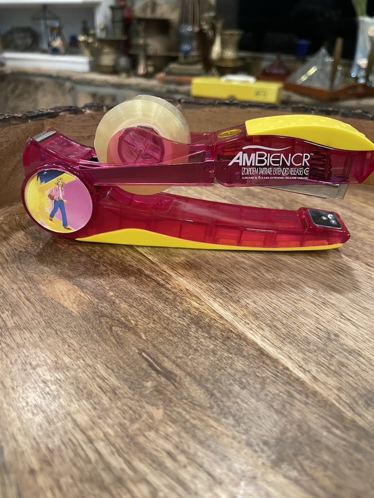 AMBIENCR Pink and Yellow Tape Dispenser with Tape and Box