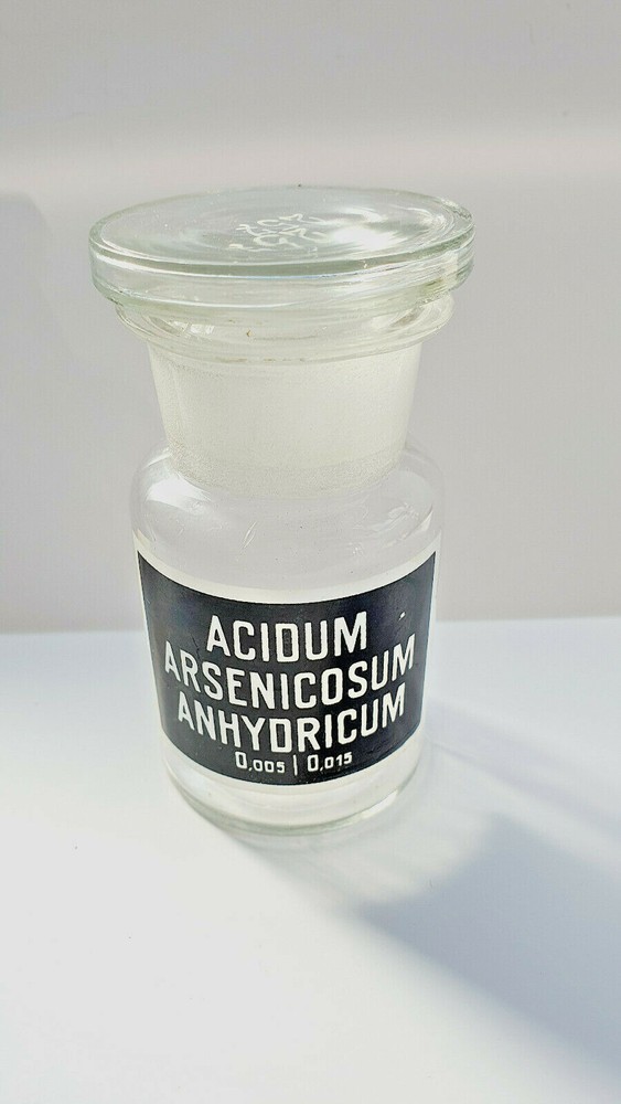 ACIDUM ARSENICOSUM ANHYDRICUM, Vintage Glass Apothecary Pharmacy Clear Jar, 50ml