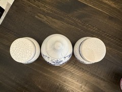 Vintage Set of 3 Apothecary Jars with Lids Herr Keramik Aqua Rosae Cond Aurant