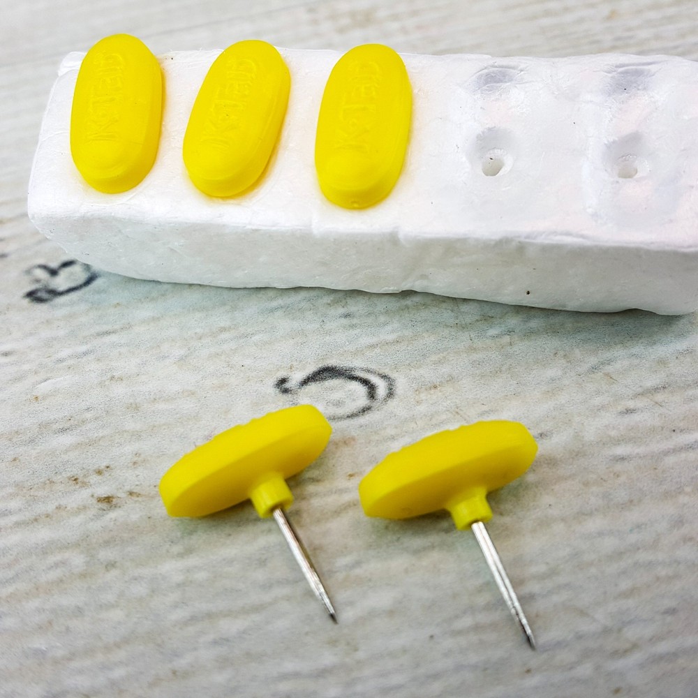 Vintage K-Tab Thumbtacks 5pc Push Pins Yellow Pill Shape Pharmacy Pharm Rep