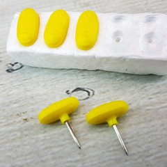 Vintage K-Tab Thumbtacks 5pc Push Pins Yellow Pill Shape Pharmacy Pharm Rep