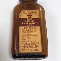 VINTAGE Rexall Pharmacy Amber Apothecary Bottle for Sodium Bicarbonate Metal Cap