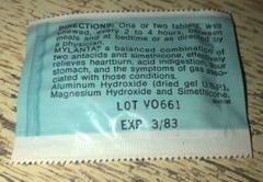Mylanta Antacid Anti flatulent 2-Chewable Tablets Movie Prop 1970s-80s *Sealed*