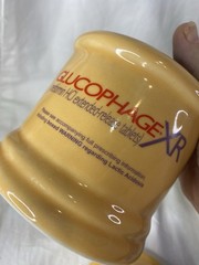 Vtg GLUCOPHAGE XR Pharmaceutical Advertisement Yellow Lidded Urn Apothecary Jar