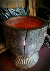 Large 17th Century apothecary hardwood mortar/Wassail Bowl? / carved detailing 