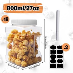 18 Pack Clear Plastic Storage Jars with Lids,27 oz Easy Grip Handles Plastic …