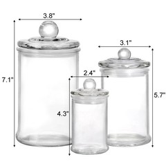 Set of 3 Glass Apothecary Jars with Lids, Bathroom Canisters Storage Containe…