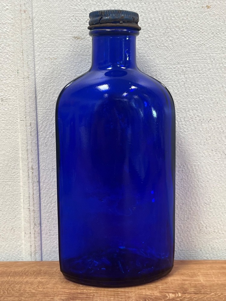 Cobalt Blue Coral Compackage Glass Antique Medicine Pharmaceutical Bottle