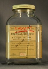 Empty Vtg Lilly Seconal Barbital Pharmacist dispensing Clear Bottle x500 w/ Lid