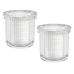 2 Pack Ribbed Glass Qtip Holder with Lid, Apothecary Storage Jars, Bathroom V…
