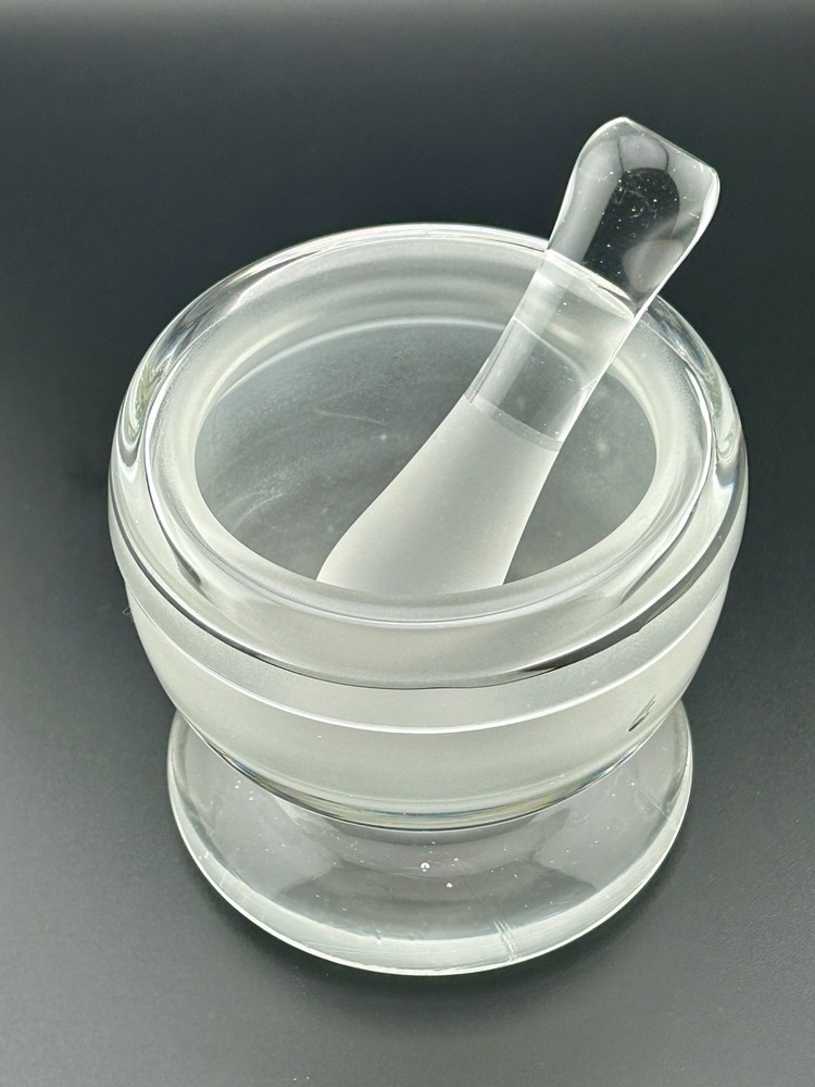 1940s Heavy Hand Blown Clear Glass Apothecary Mortar Pestle Pontil Pharmacy VTG