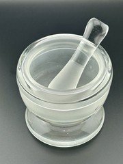 1940s Heavy Hand Blown Clear Glass Apothecary Mortar Pestle Pontil Pharmacy VTG