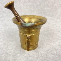 Vintage Small 2″ Tall Brass Mortar with Handles & 3″ Pestle