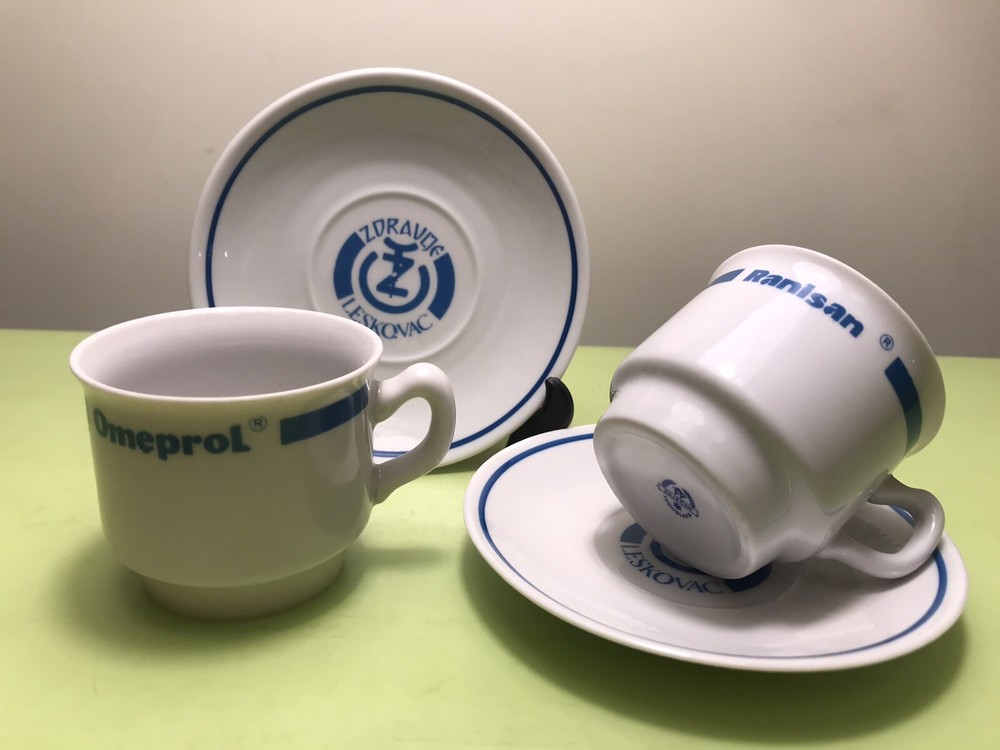 OLD PHARMACEUTICAL MEDICINE RANISAN LECEDIL.. DRUG ADVERTISING COFFEE SET 1970’s