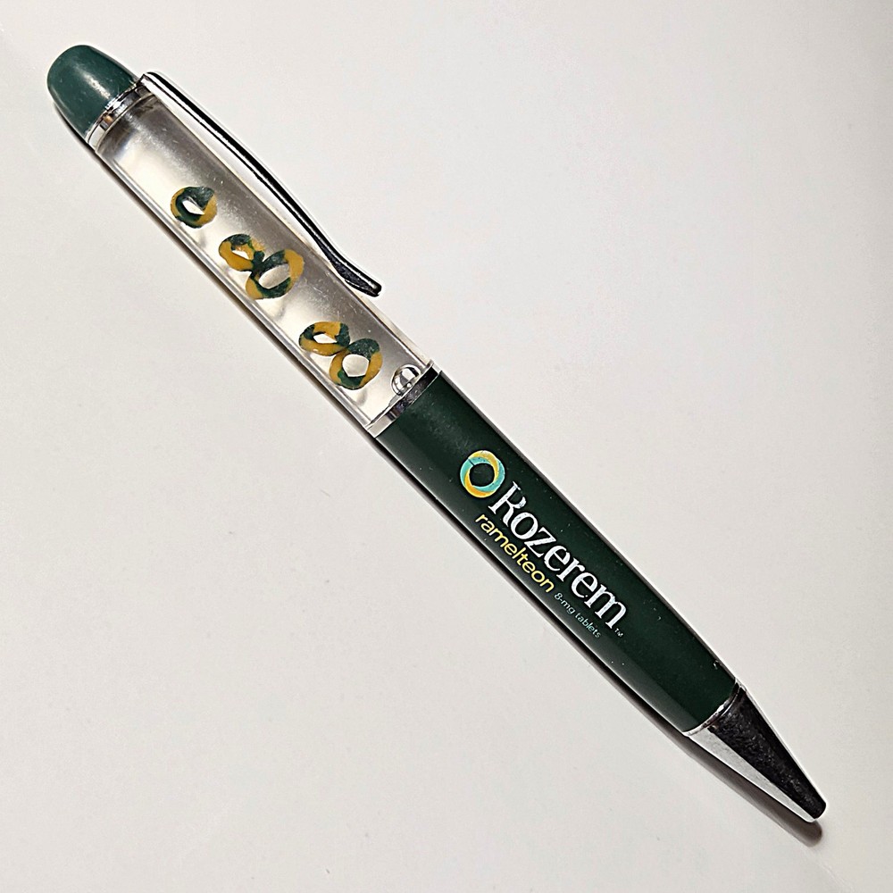 Vintage Drug Rep Rozerem Metal „Floaty“ Pen Fluid-Filled Compartment DNA Helix