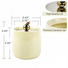 Ceramic Qtip Holder Dispenser with Gold Lids 2 Pack, Yellow Apothecary Jars B…